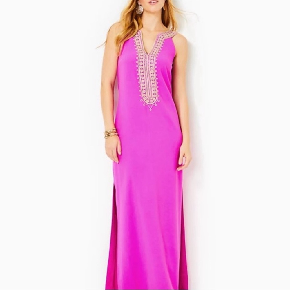 Lilly Pulitzer Sandrah Embroidered Maxi in wild fuchsia and gold